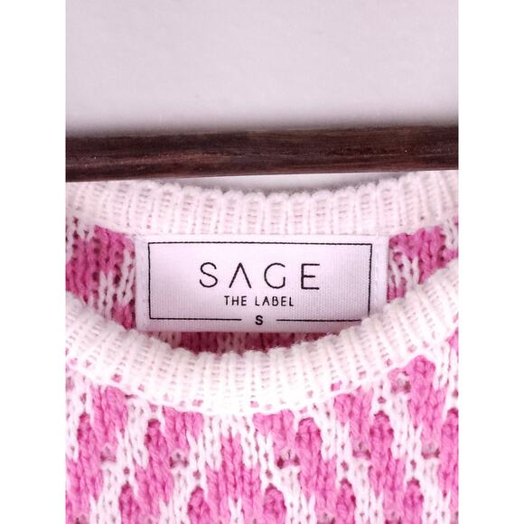 SAGE The Label Pink White Chevron Knit Halter Long Dress Size S Front Slit - Picture 2 of 11